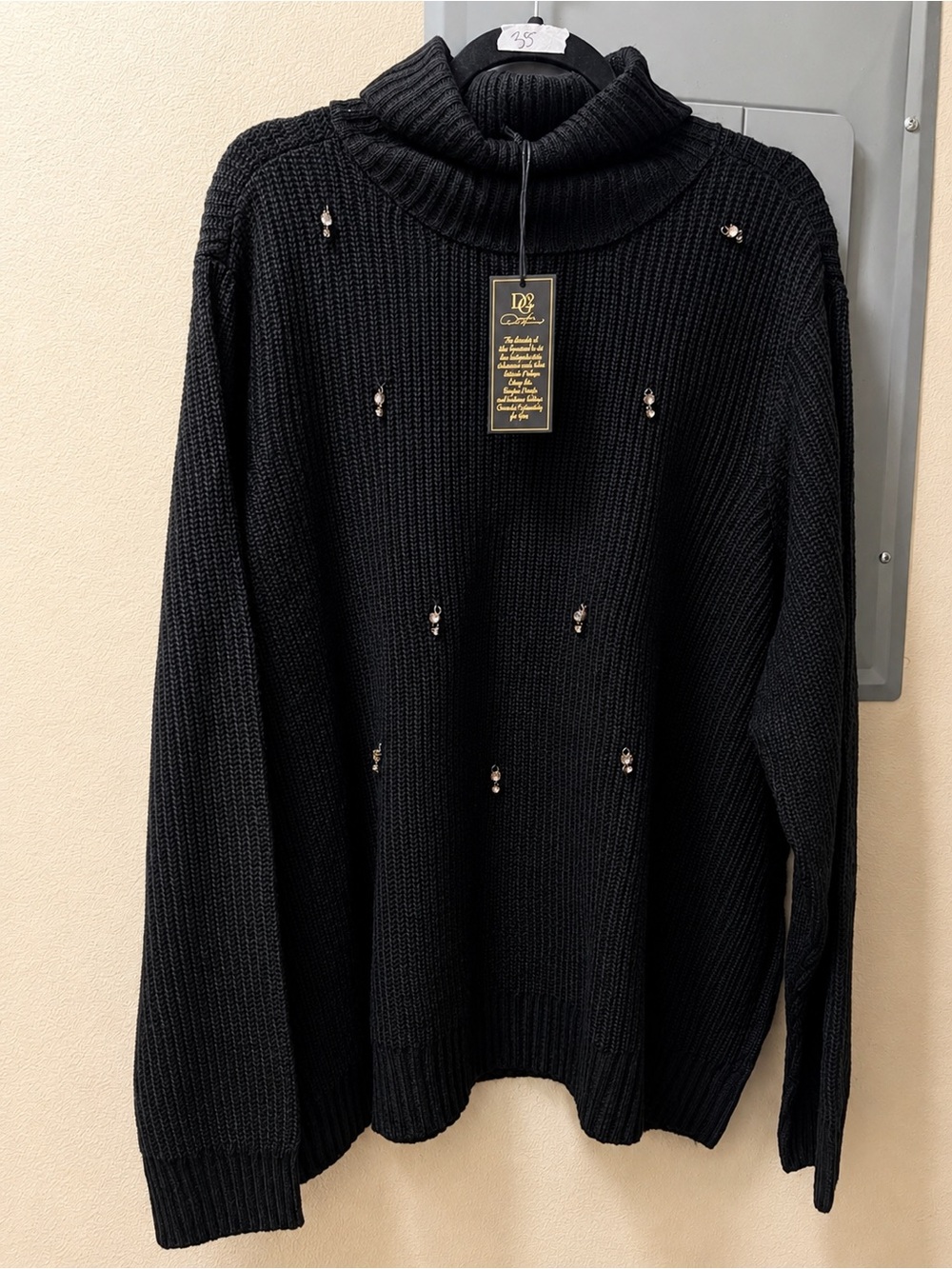 SD Collection Black Turtleneck Sweater with Bead Embellishments